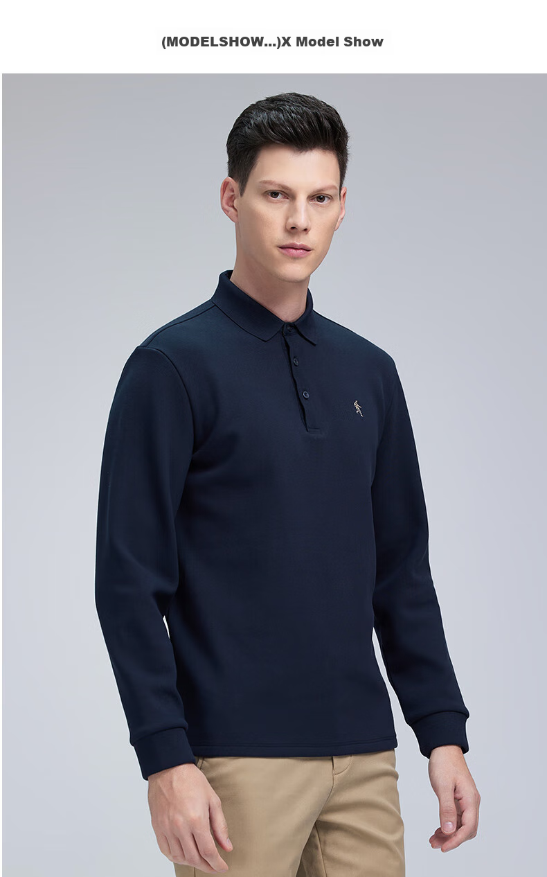 DANCING WOLVES [Fleece-Lined] Autumn And Winter Fashion Business Commute Versatile Men's Long-Sleeve POLO, 001 Black, Size 165 11