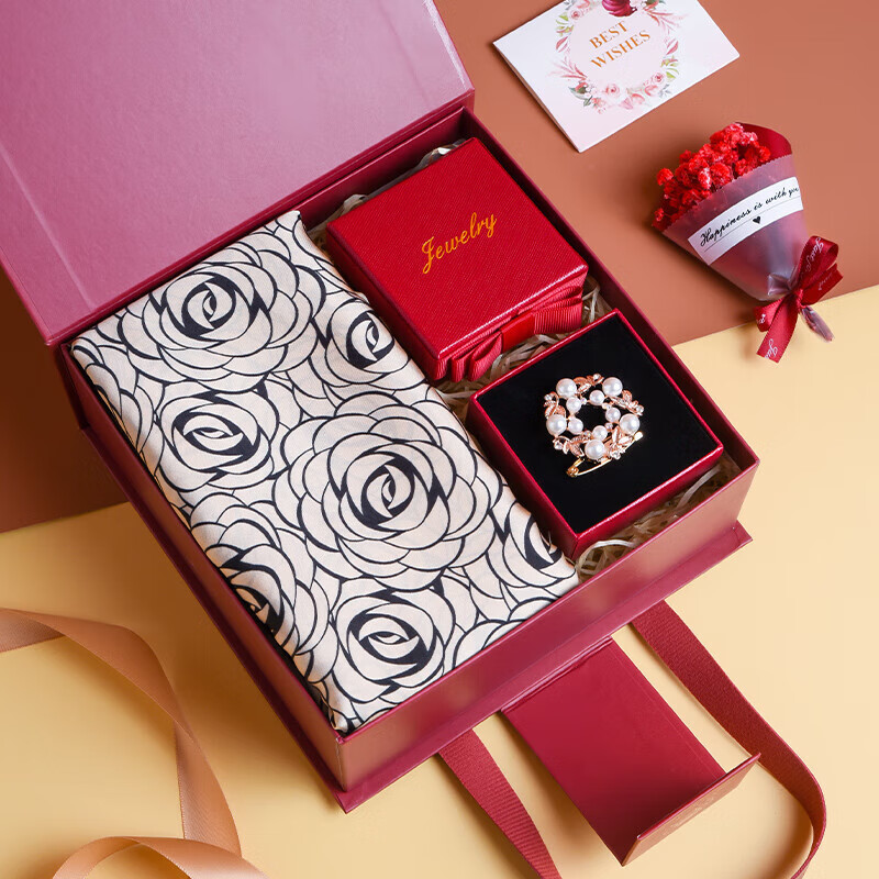 Hangsifu Silk Scarf for Women, Summer Gift Box, Shawl, Outer Wrap, Practical Birthday Present for Mom Or Wife, Mid-Autumn Festival Gift