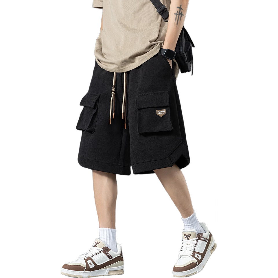 I'M DAVID Men's Cargo Shorts Summer Casual Loose Fit Five-Point Pants Trendy Lightweight Mid-Length Shorts Black 8XL