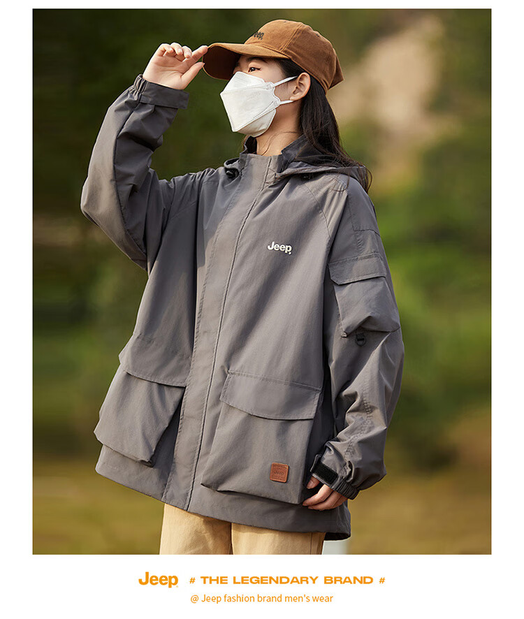 JEEP Men's Jacket, Spring And Autumn Workwear, Loose Casual Windbreaker for Couples, Black, Size M 30