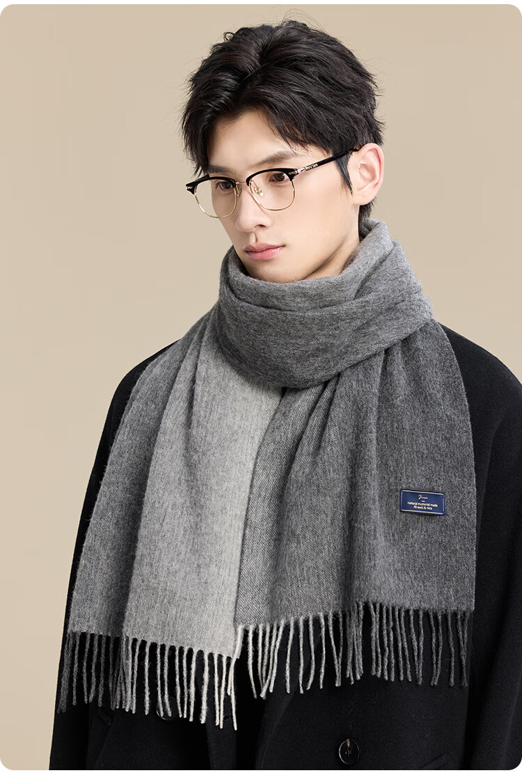 JIUMU Pure Wool Scarf for Men, Autumn And Winter Warm Neck Warmer, Gift for Men, Fathers, Mid-Autumn Festival, Birthday Present, Gift Box Packaging 7
