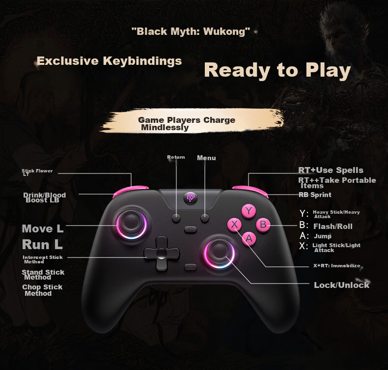 Easy SMX Wireless Game Controller X05 for Switch, Bluetooth Compatible with PC, Steam, Android, iOS, Apple, PC Gaming Peripherals, Rose Black 13