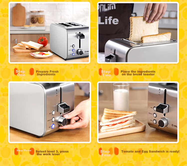 Donlim Bread Toaster, Breakfast Maker, Sandwich Maker, Toaster Oven, Stainless Steel Body, Home Small Fully Automatic Wide Slot Toast Machine, Light Meal Maker DL-8117 5