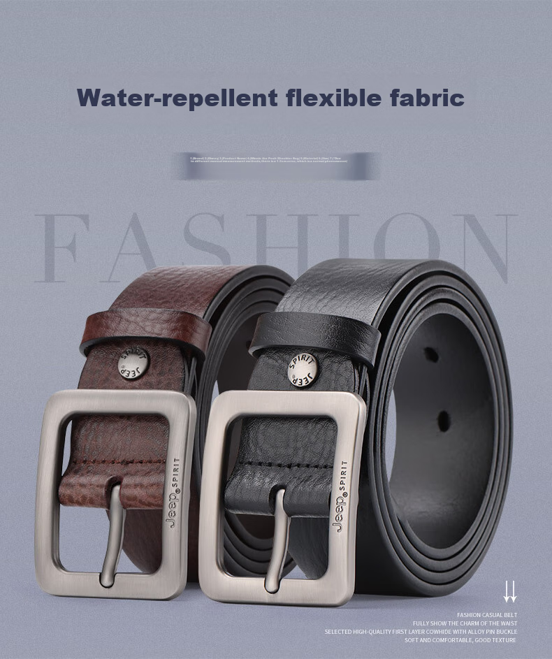 JEEP SPIRIT Men's Belt with Pin Buckle, Top-Grain Leather, Casual Business Trouser Belt, Birthday And Father's Day Gift for Young And Middle-Aged Me 3