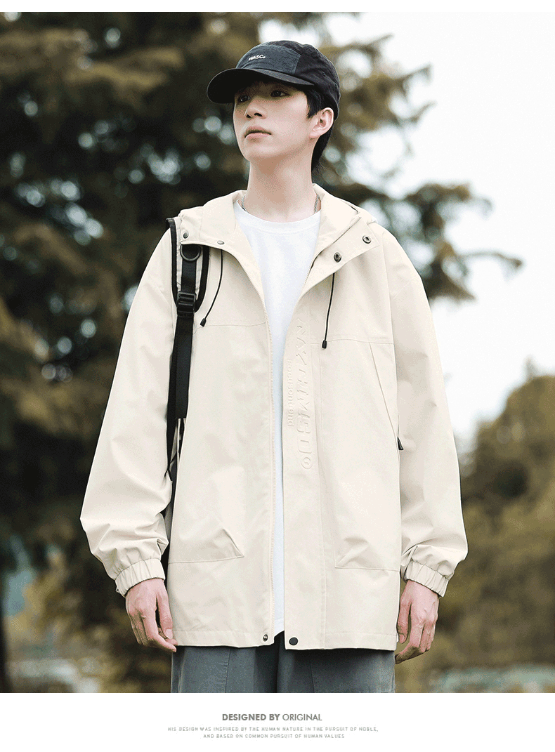 Foss Phil Men's Jacket, Spring And Autumn Outdoor Casual Sports Loose Versatile Hooded Windbreaker Top FPJK9 Black XL 10