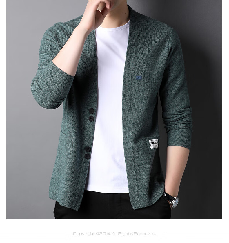 Hengyuanxiang Men's Knitted Cardigan Sweater Jacket Trendy Youth Pocket Shawl HJ172 Black 170/88A 10