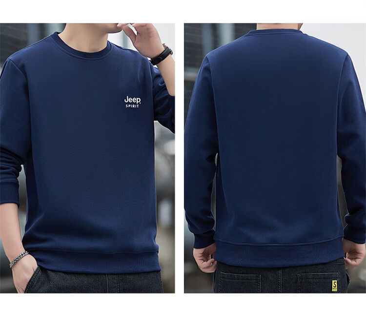 JEEP SPIRIT Men's Sweatshirt, Spring Top, Printed Undershirt, Loose Long-Sleeve T-Shirt, Navy Blue, 4XL 15