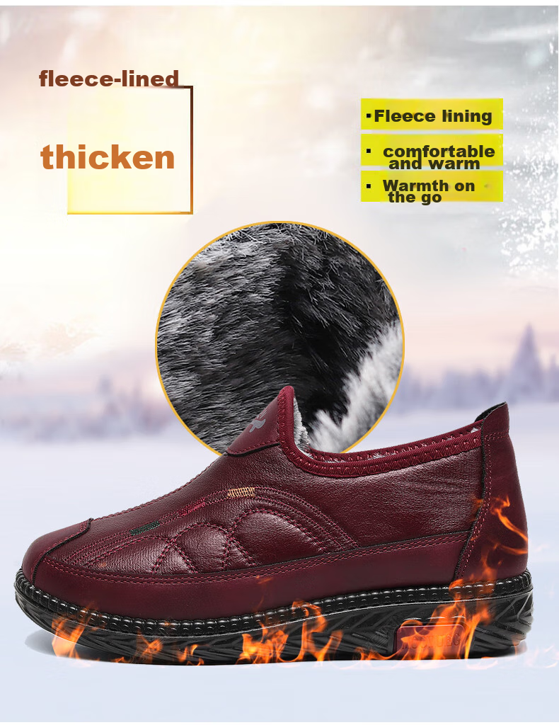 Ankang Old Beijing Cloth Shoes for Women, Winter Fleece-Lined Warm Middle-Aged And Elderly Mom Cotton Shoes Soft Sole 78977 Red 35 2