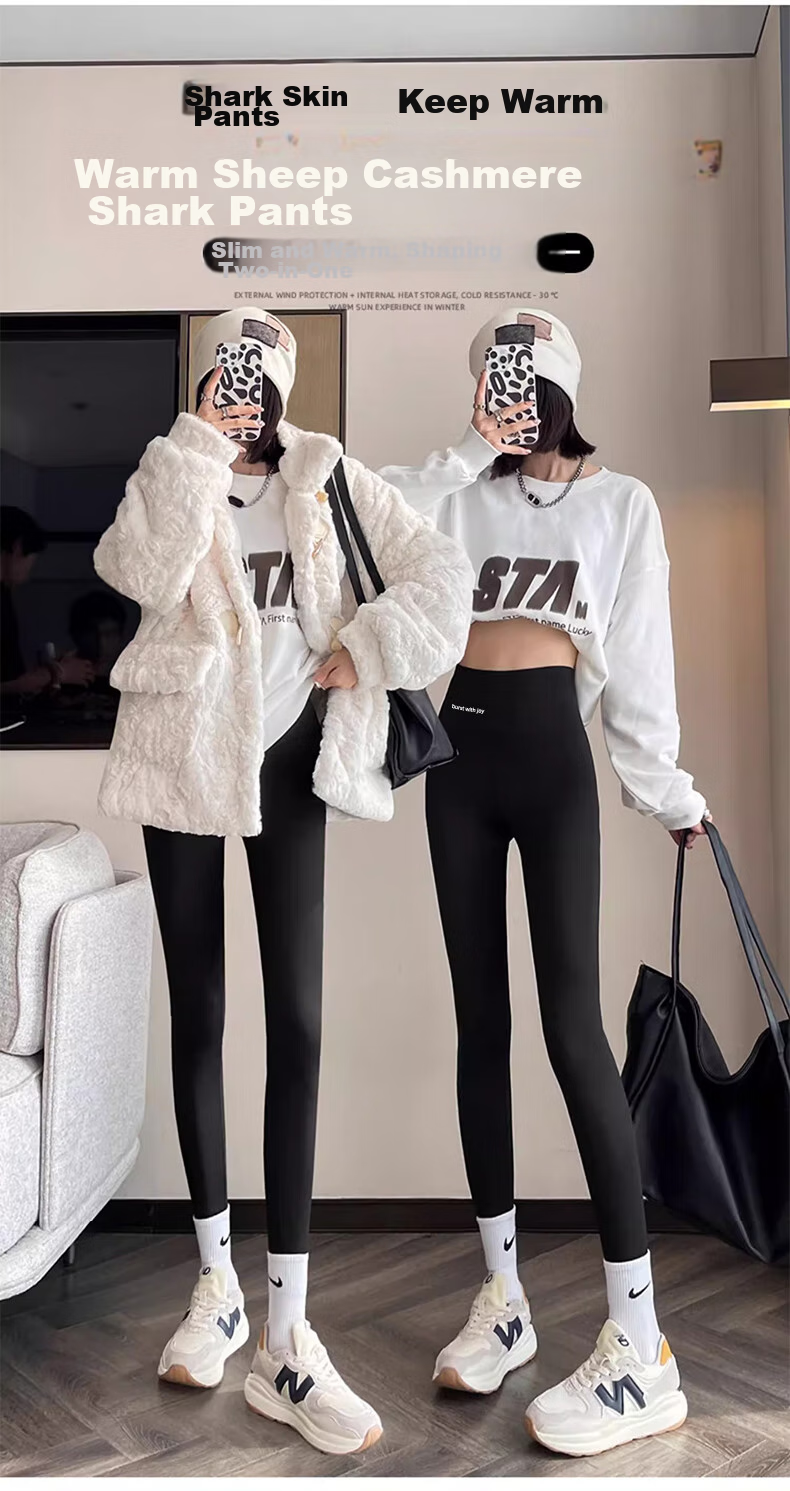 LangSha Shark Leggings for Women, Fleece-Lined, Autumn And Winter Lambswool Base Layer Pants, Tight-Fitting, High-Waisted, Tummy Control, Butt-Lifting, Thick And Warm Pants for Winter Wear 1