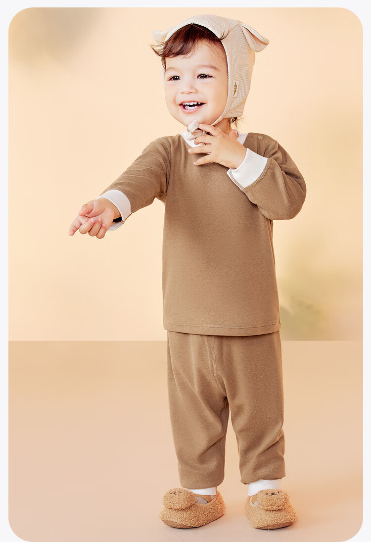 Minibala [Plant Core] Autumn And Winter High-Waist Tummy Protection Thermal Underwear Set for Boys And Girls, Baby Pajamas 8