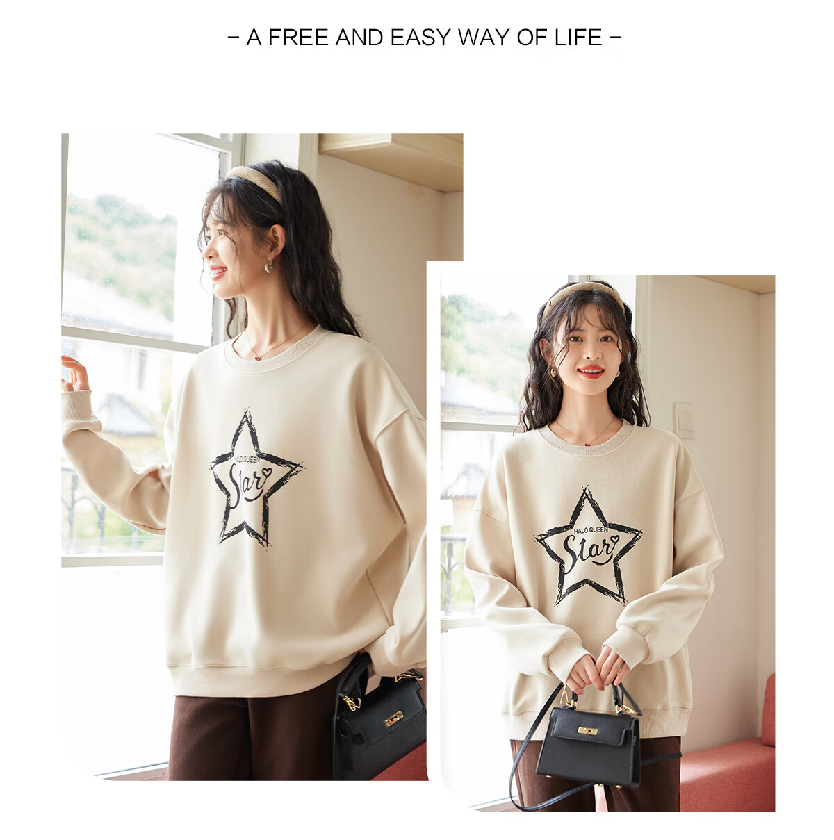 Halo Queen Women's Sweatshirt, Spring And Autumn Round Neck, Letter Print, Fashionable Versatile Comfortable Casual Pullover Top, New Product H143W1028 19