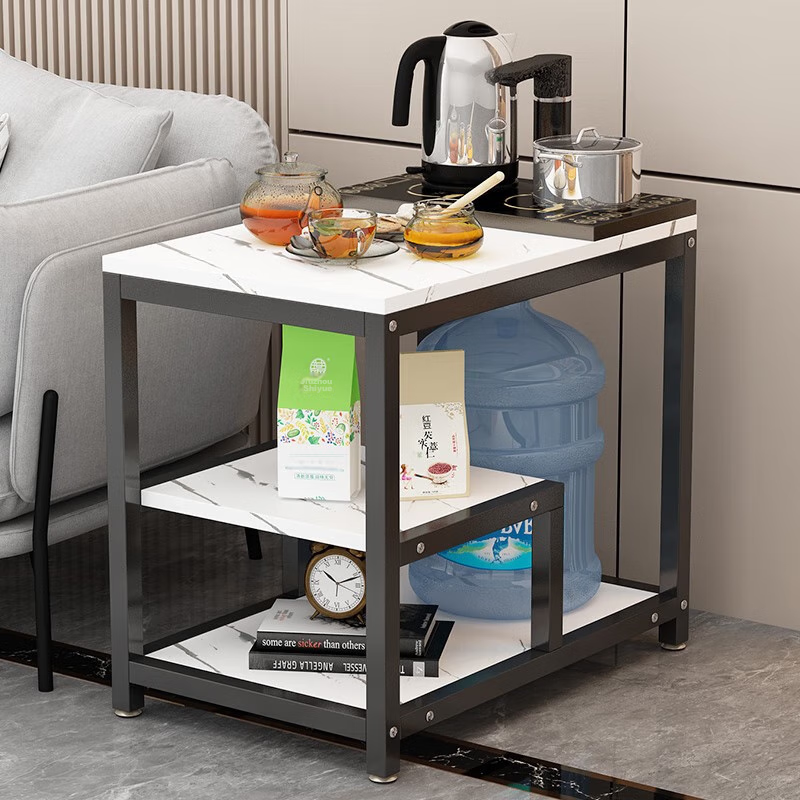 Shidaijiaju Sofa Side Table, Marble Pattern Simple Living Room Storage Tea Rack, Bedside Corner Table, Coffee Table