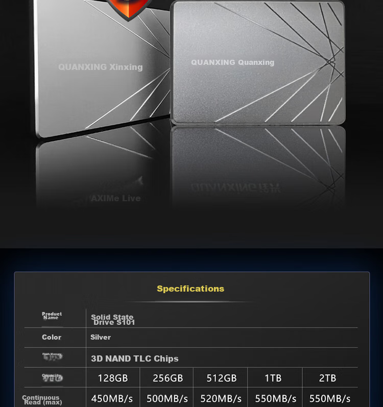 QUANXING 128GB SSD Solid State Drive SATA 3.0 Interface Read Speed up to 450MB/s Compatible with Desktop/laptop C201 12
