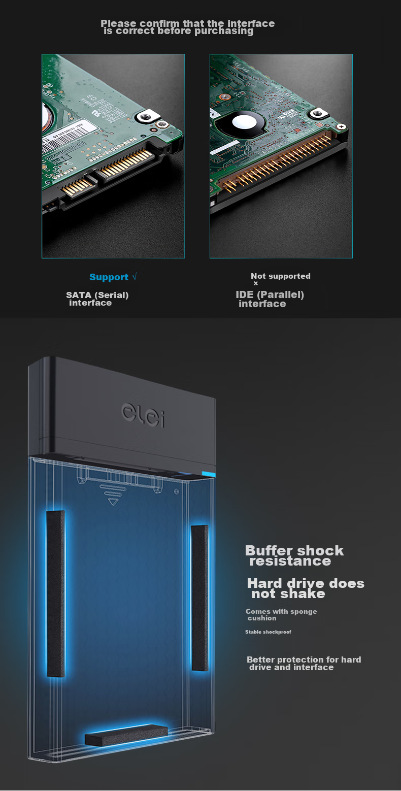 Elei External Hard Drive Enclosure, 3.5-Inch Hard Drive Docking Station, Laptop And Desktop External Case, Mechanical USB 3.0 Hard Drive Enclosure for Solid State Drives 5