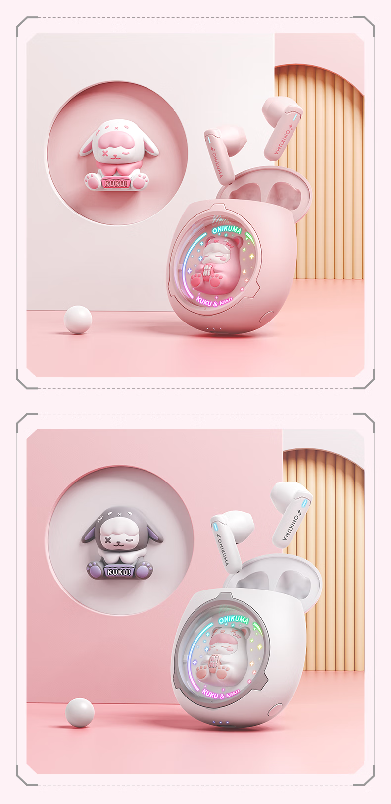 ONIKUMA True Wireless Bluetooth Earphones, Semi In-Ear Style, Cute for Women, Music, Sports And Gaming Headphones, Noise Reduction, Low Latency, Long Battery Life, Suitable for Apple And Huawei, Birthday Gift for Girlfriend 19