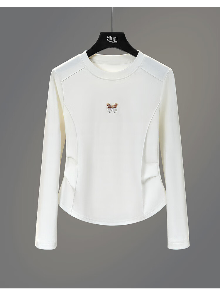 Tachi Simple Base Shirt, 2026 Spring New Women's Clothing, Pleated Waist-Cinching Slimming Round Neck Top 1