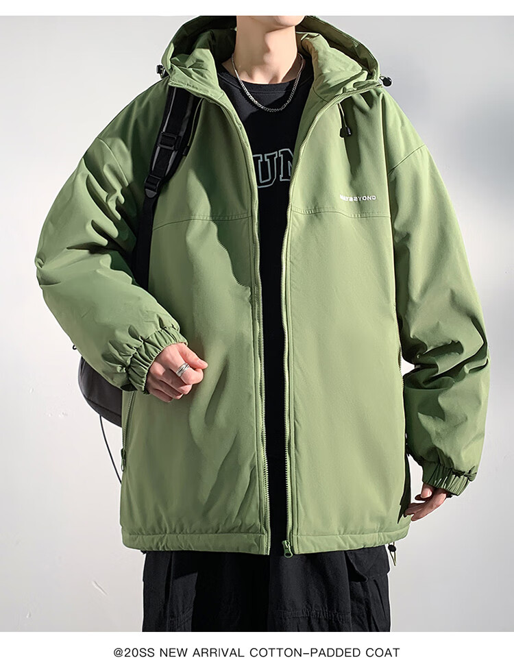 Dingfengbaoluo Men's American Style Cotton Jacket Autumn Winter Casual Thickened Windproof Hooded Warm Cotton Coat DFM18 Light Khaki XL 7