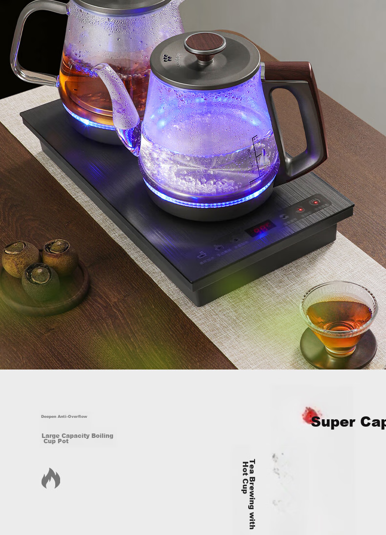 Biooner Fully Automatic Electric Kettle with Water Inlet, Tea Table All-In Water Boiler for Home And Office Use, Built-In Tea Table And Tea Set Electric Tea Stove Set RY-10 Cleaning Model 15
