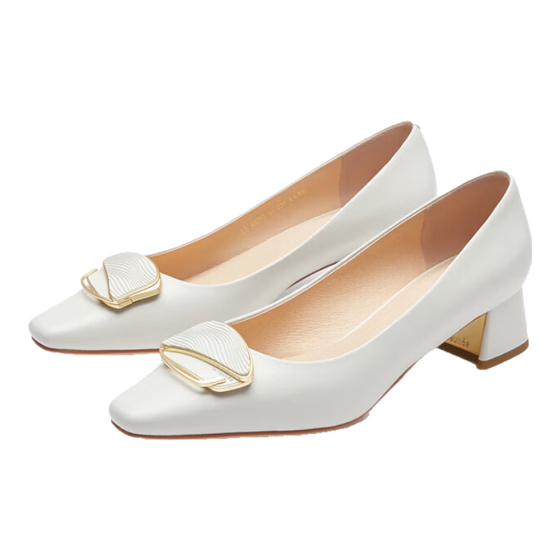 Laird 2026 New Elegant Solid Color Square Toe Low-Cut Commuter Chunky Mid-Heel Women's Pumps 41007 Off-White CRK Size 40
