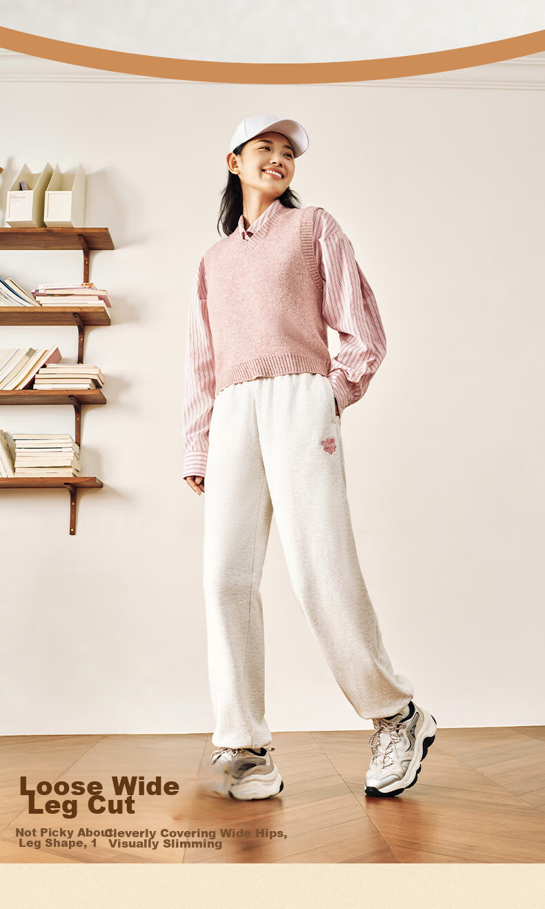 ANTA Snow Owl Fleece-Lined Knit Jogger Pants Women's Winter Casual Warm Trousers College Sports Pants 4