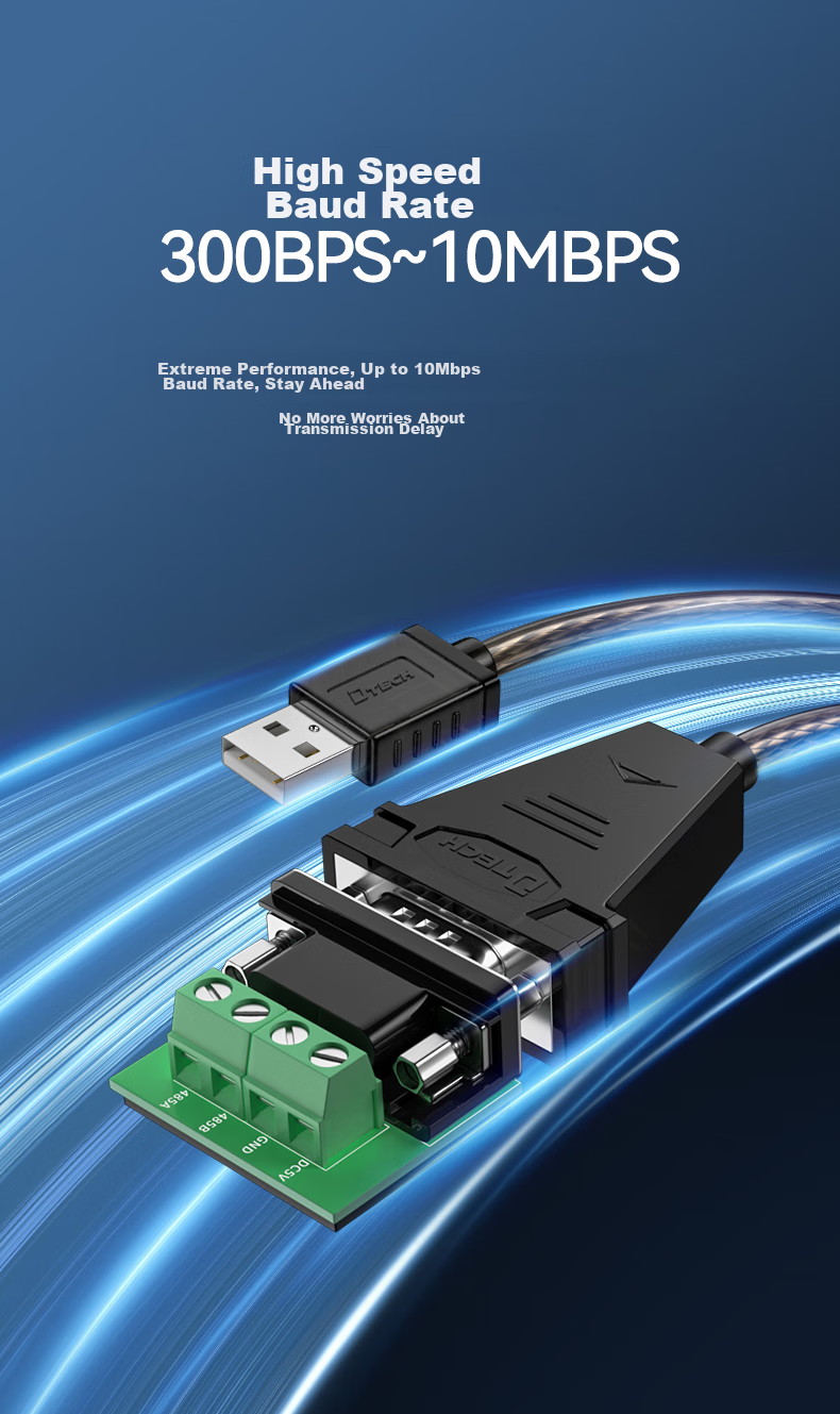 DTECH USB to RS485 Serial Cable, 9-Pin Adapter for COM Port, Debugging Cable for Laptops to Connect Attendance Machines, Barcode Scanners, And Tax Control Devices, 0.5 Meter IOT5072 3