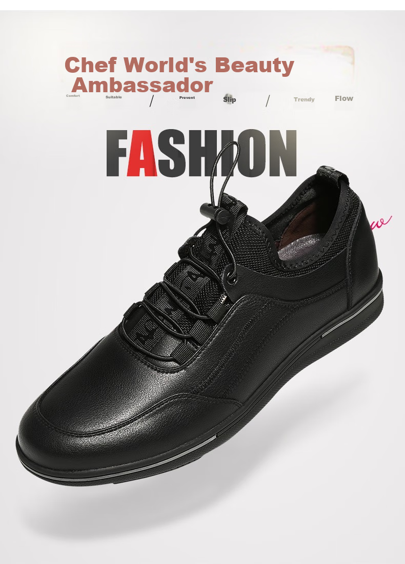 Chuwang Chef Shoes for Men, Non-Slip And Oil-Resistant, Kitchen Work Shoes, Water-Repellent Casual Soft-Soled Leather Shoes, Lace-Up C5003, Size 43 1