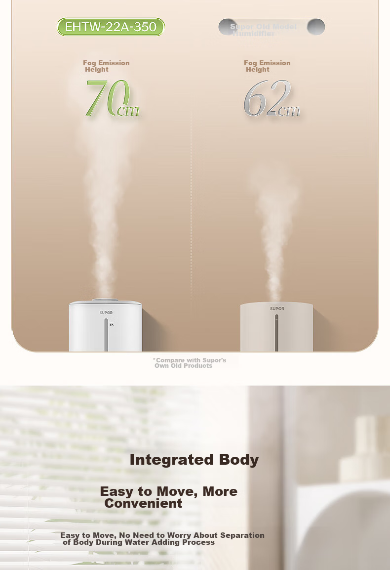 SUPOR Humidifier for Bedroom, Home Use, Infant, Office Desk, Dormitory, Evaporative Mist Maker, Small Air Purifier EHTW-22A for Relieving Dry Throat, Nasal Congestion, Rhinitis, And Allergies 8