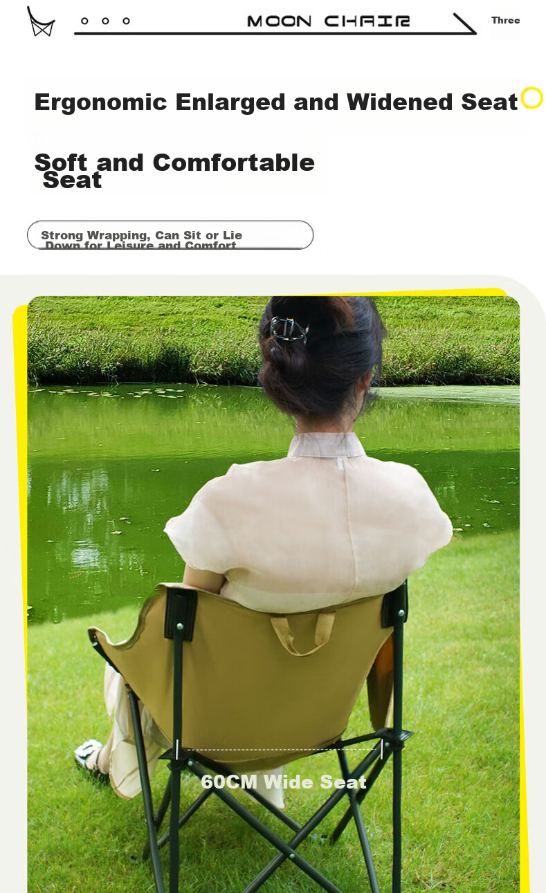 SIMAGO Outdoor Folding Chair Camping Chair Lounge Chair Portable Folding Moon Chair High Backrest Khaki XMDYLY 5