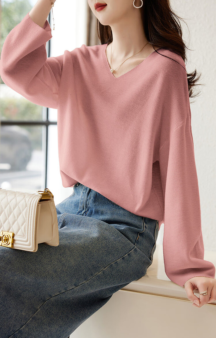 Dme [Containing Wool] Spring And Autumn French-Style V-Neck Sweater with Lantern Sleeves, Slimming And Versatile Knitted Top for Wome 14