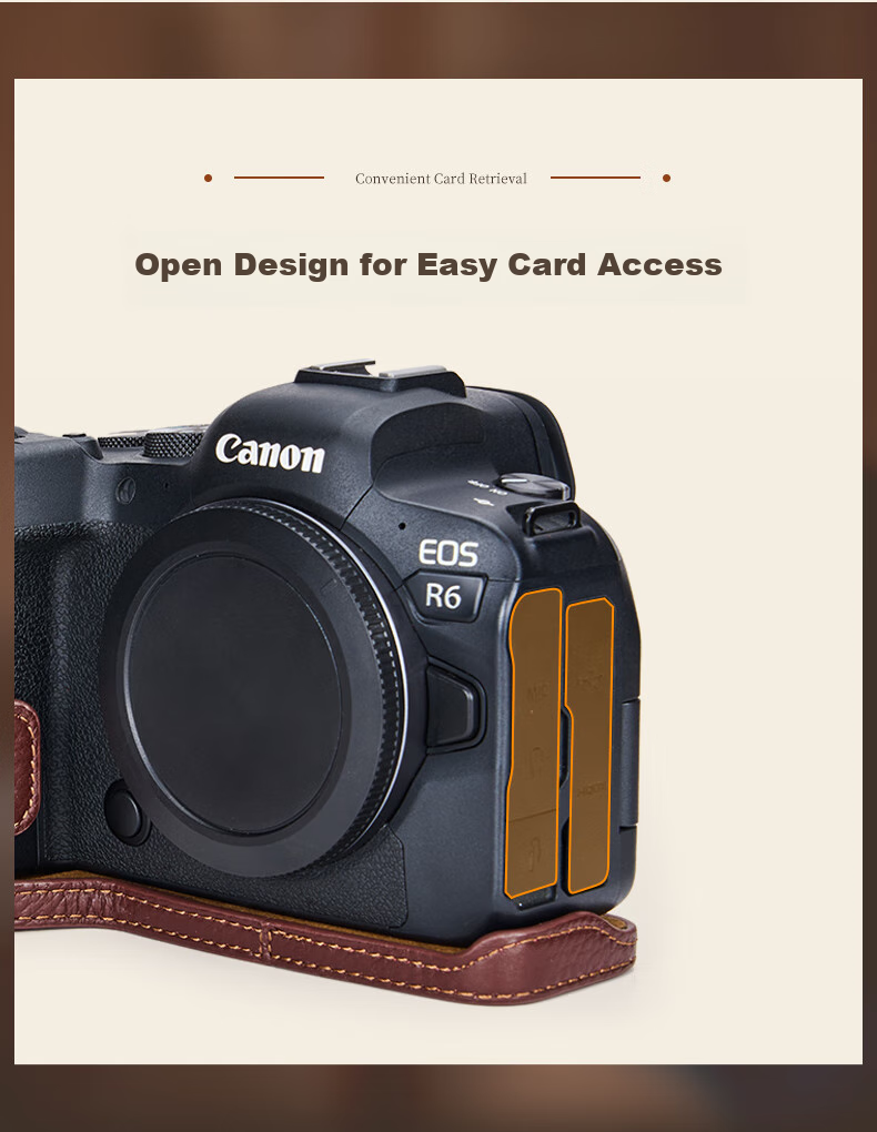 CWATCUN Genuine Leather Camera Base Compatible with EOS R5, R50, R6, R6II Second Generation Cameras, Close-Fitting Canon Protective Cover 6