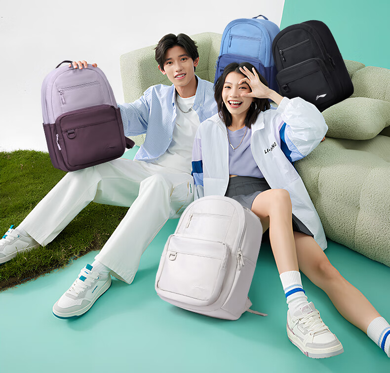 Li-Ning Backpack, Men's Shoulder Bag, Middle School Student Backpack, Travel Bag, High School Large Capacity Laptop Bag, Women's Hiking Backpack, Gray 2
