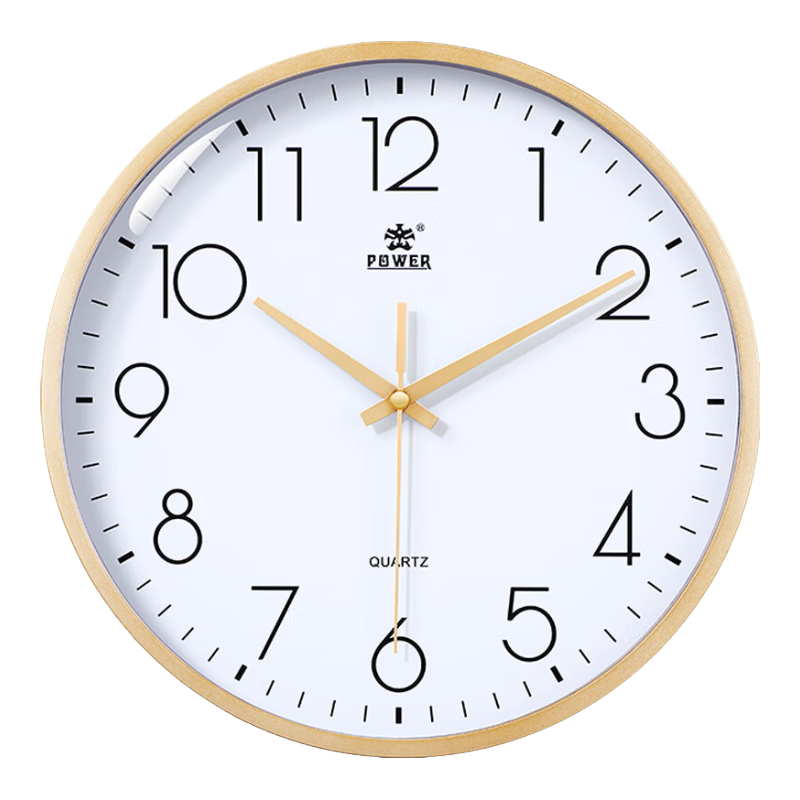 POWER Classic Minimalist Wall Clock for Living Room, No Drilling Required, Quartz Clock, 25cm Gold, 239517A3