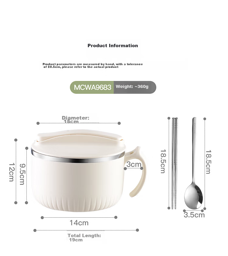 MAXCOOK 316L Stainless Steel Ramen Bowl, Student Lunch Box, Meal Cup, Noodle Cup 1200ML, Comes with Chopsticks And Spoon, Green MCWA9690 11