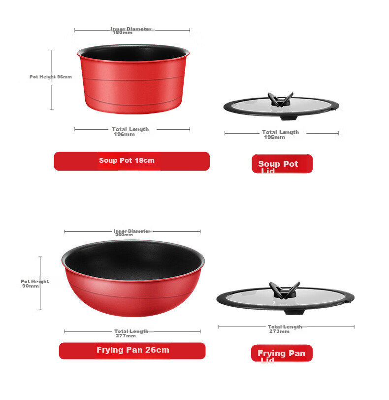 Tefal Cookware Set, Versatile Cast Aluminum Red Heart Detachable Frying And Stir-Frying Pan with Titanium Non-Stick Coating, Six-Piece Set, Dishwasher Safe 26