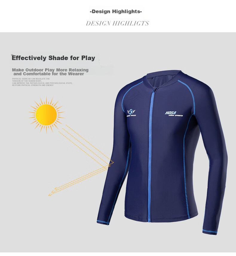 Hosa Men's Long-Sleeve Swimsuit Beach Swimwear Vacation Diving Surfing Suit Black Top M 3
