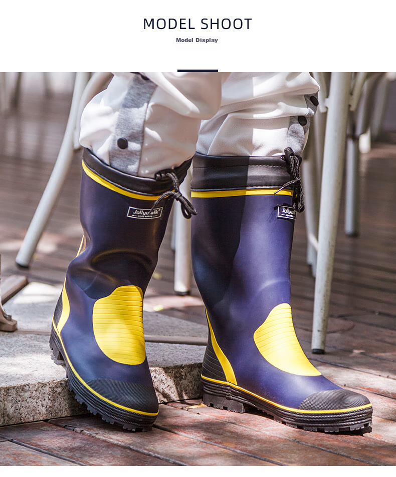 Jolly Walk Water Boots, Rain Boots for Men, High-Top Waterproof Shoes, Long Fishing Boots, Car Washing Waterproof Overshoes, Rubber Shoes JW211 Blue And Yellow 41 9
