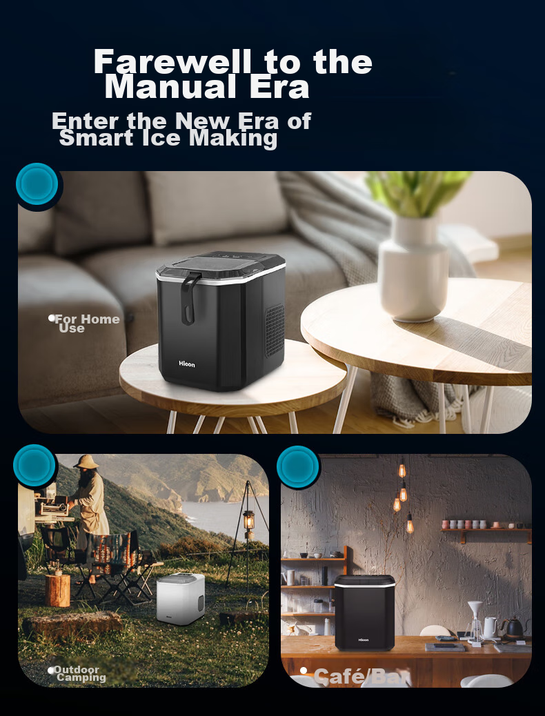 Hicon Ice Maker for Home Use, Small Dormitory Ice Machine, 15KG Bullet Ice, Automatic Cleaning, UV Disinfection + Antibacterial Inner Tank, Home Use Handheld Ice Maker, Ice Cube Maker 8