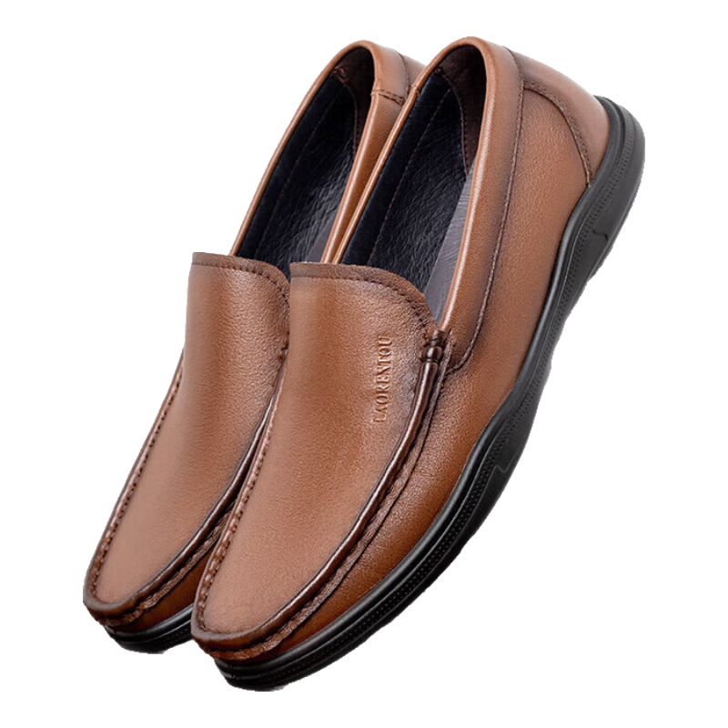 LAORENTOU Men's Leather Shoes, Business Casual Shoes, Top-Grain Cowhide, Wear-Resistant, Comfortable for Driving, Dad Shoes, LA13506, Brown, Size 40