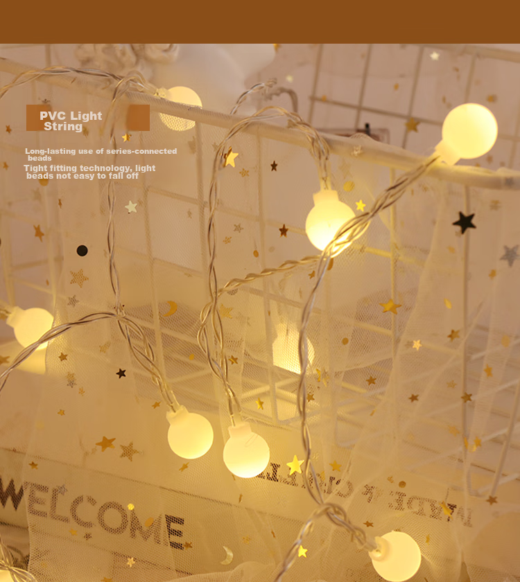 TaTanice Round Ball String Lights, 3 Meters, 20 Lights, Decorative String Lights, Birthday Gift, Colorful Lights, Ambient Decoration, Warm White 4