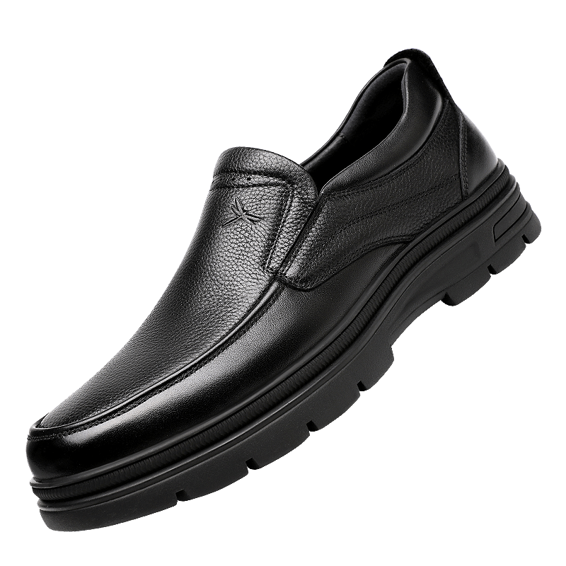 Hongqingting Leather Men's Slip-On Shoes, Dad Shoes, Business Casual Shoes for Men, Loafers, WTA440731, Black, Size 42