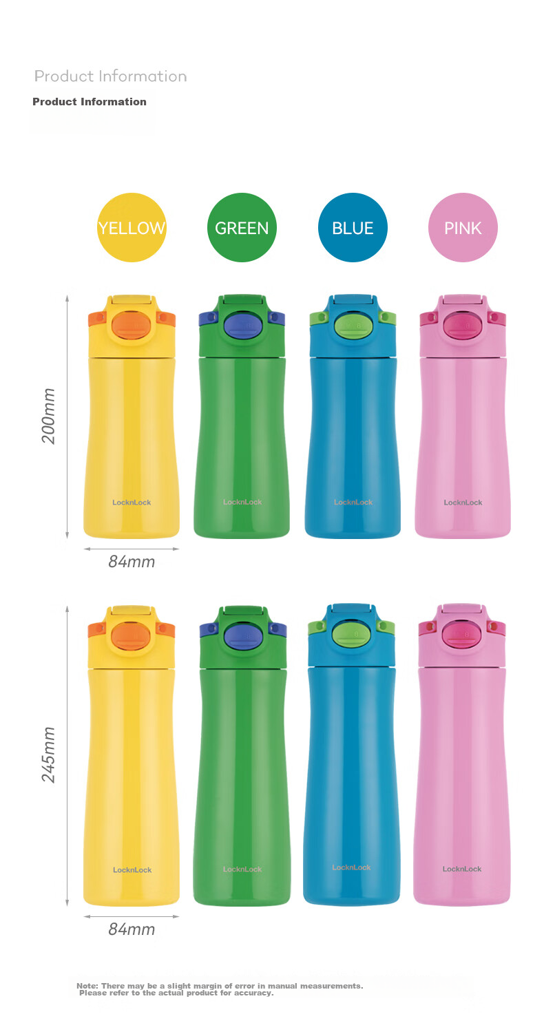 LOCK&LOCK Children's Insulated Cup, 316L Stainless Steel, Baby Straw Water Bottle, Student Large Capacity Water Jug, 600ML, Pink 12
