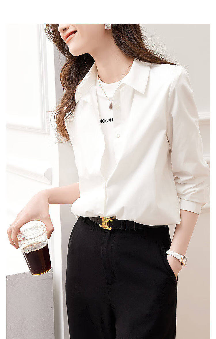 Dme [Career Art Collector] Spring And Autumn Breathable Simple Lapel Shirt, Long-Sleeve Fitted Blouse, Women's Top 13