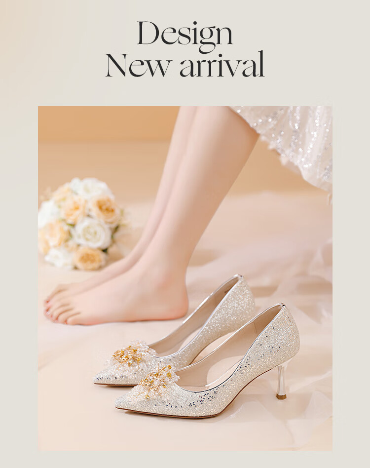 DAPHNE Simple Versatile Pointed High Heels for Women, French-Style Pumps, Elegant Non-Fatiguing Wedding Shoes, Silver, Size 38 2