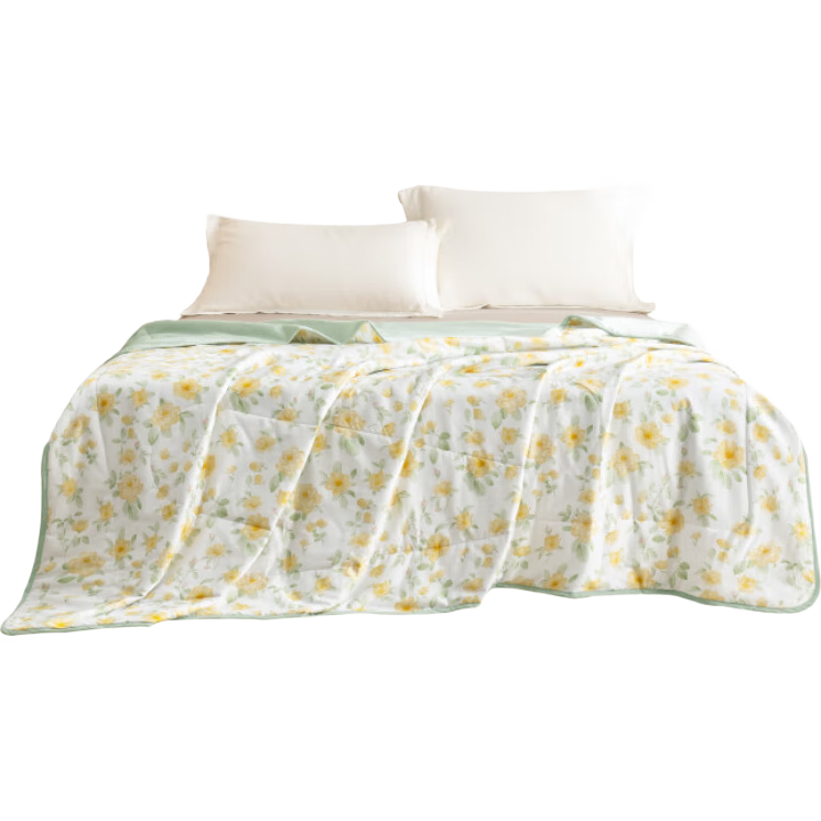 JD Original Summer Cooling Quilt, 100% Pure Cotton, Double-Sided Machine Washable, All-Cotton Air Conditioning Quilt, Class A Fiber Comforter, 1.5x2m, Cedar And Blooming Flowers Scent