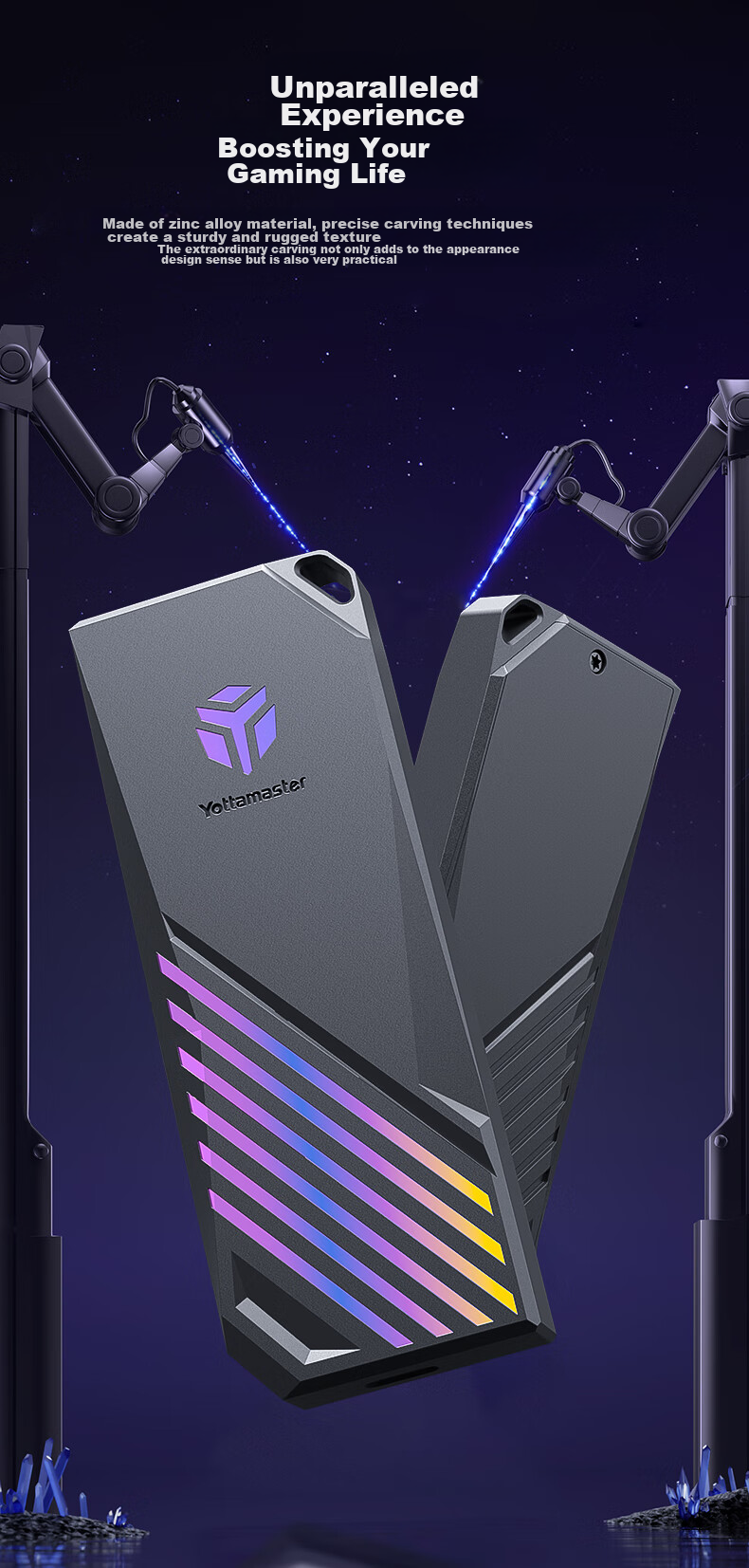 Yottamaster M.2 Hard Drive Enclosure, NVMe Portable Hard Drive Enclosure, RGB Synchronized Light, Type-C 3.2 Interface, 10Gbps External Case, Suitable for Black Myth: Wukong And Laptops 9