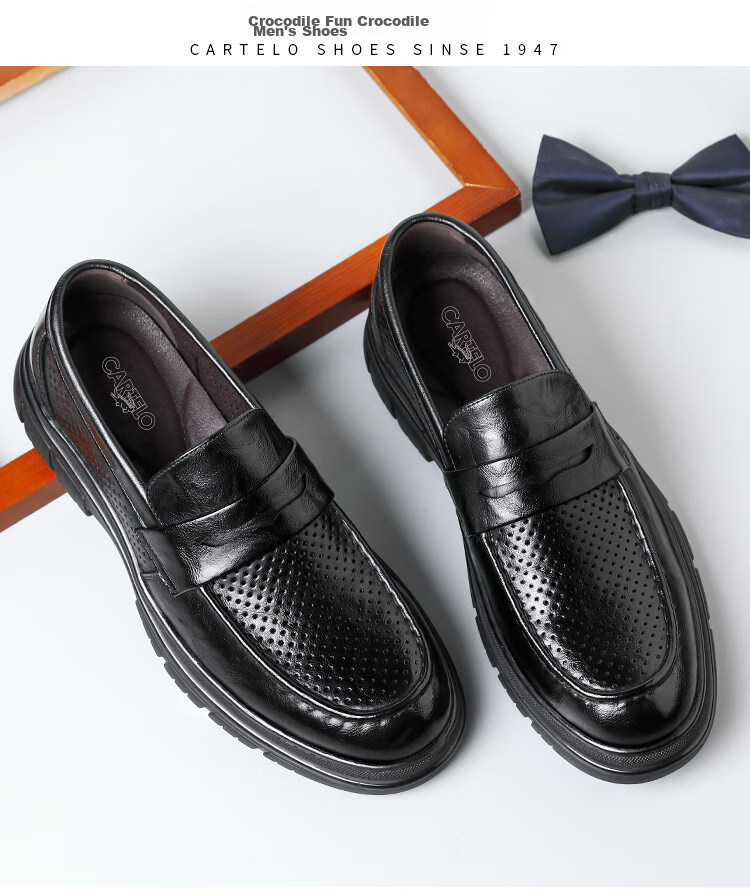 CARTELO Men's Loafers, Leather Shoes, Business Casual Shoes, Breathable Soft Leather Slip-On Shoes, Model 9925, Black, Size 39 16