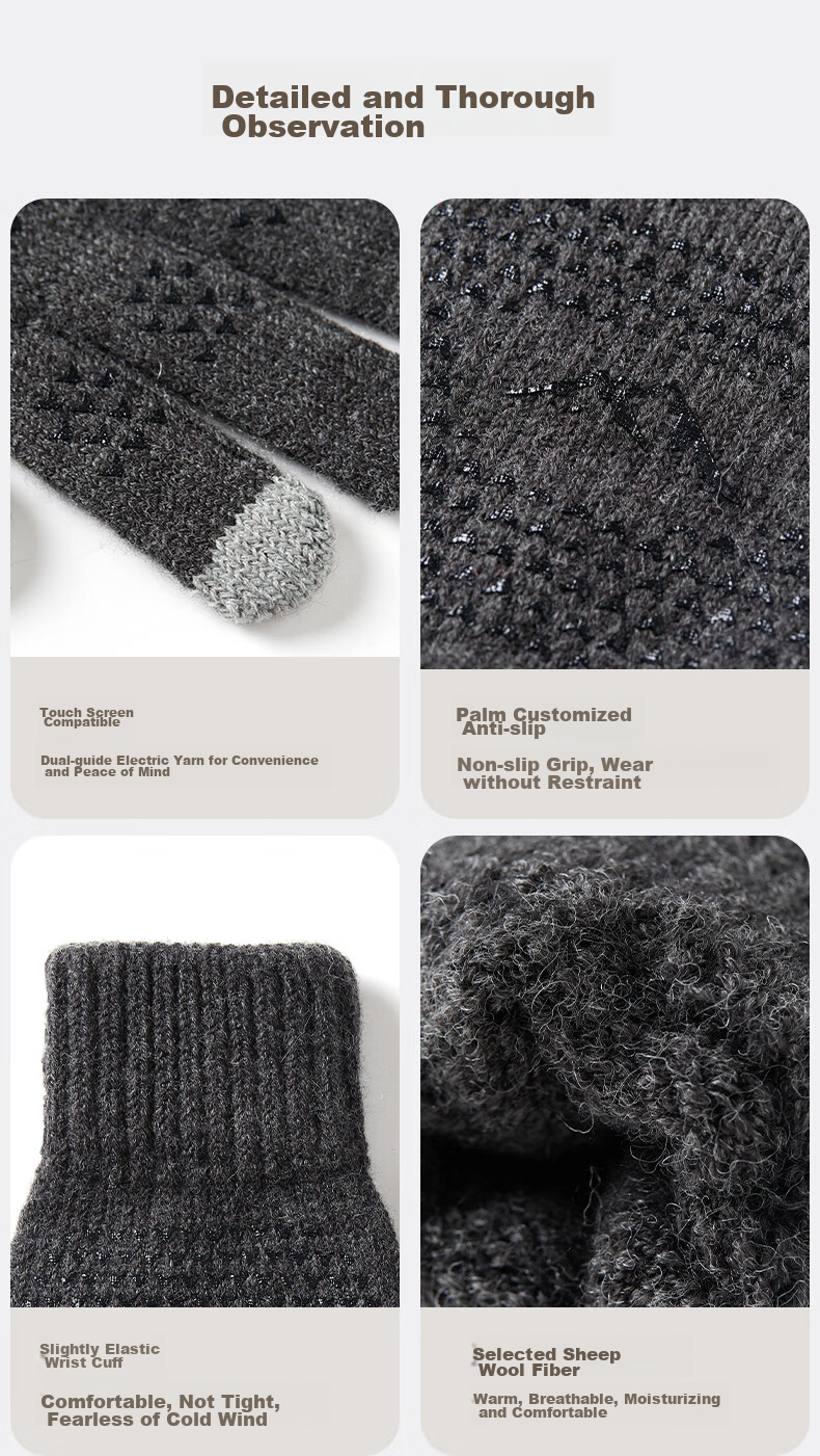 MISSION UV Sheepskin Warm Gloves for Men, Thick Winter Autumn Outdoor Cycling Driving Anti-Cold Touchscreen Compatible Knitted Gloves 5