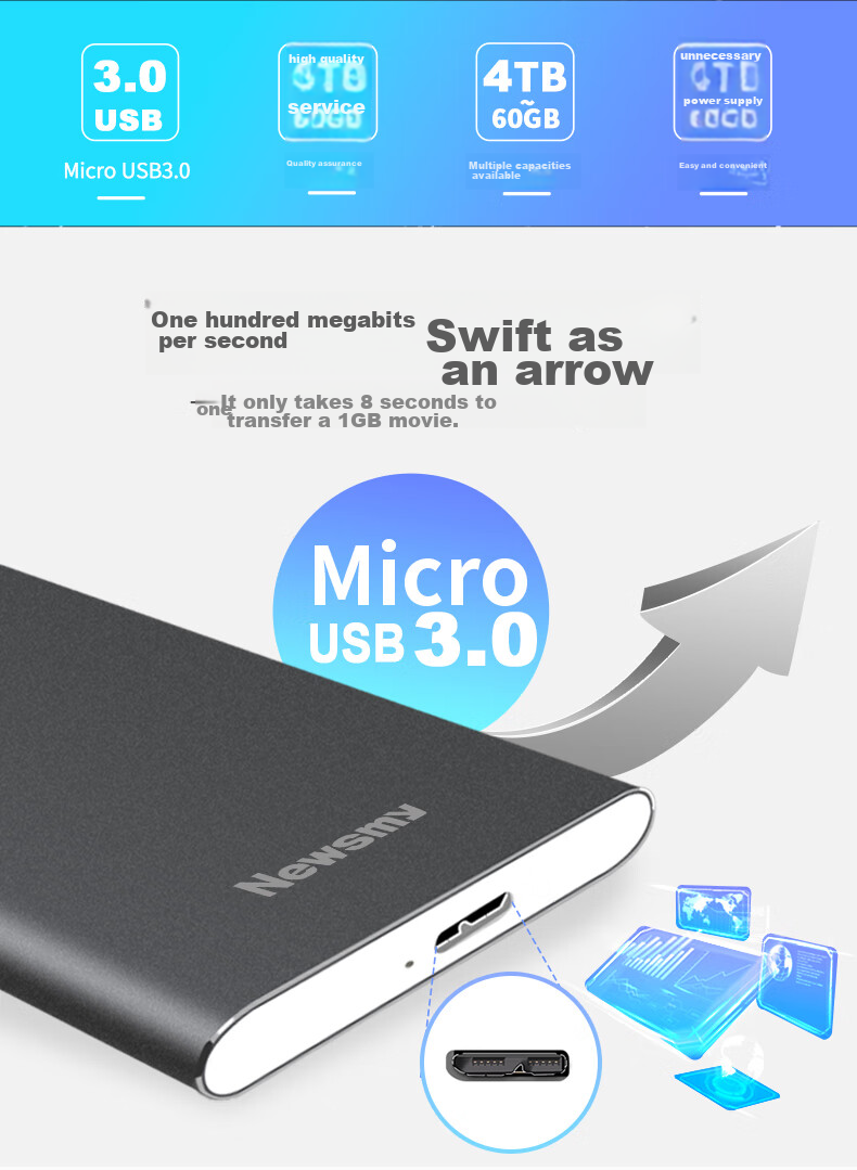 Newsmy 1TB Portable Hard Drive Mechanical, Metal Mingyue Series, USB3.0, 2.5-Inch, Sapphire Blue, Stable And Durable, High-Speed Transfer, Data Backup 2