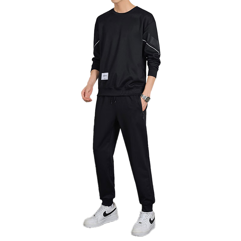 RED DRAGONFLY Men's Sports Casual Comfortable Versatile Simple Crew Neck Sweatshirt and Pants Set Dark Gray XL