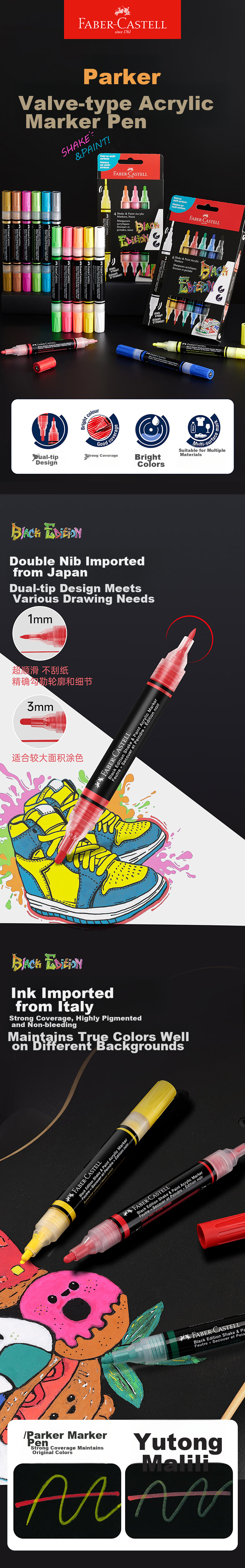 Faber-Castell Valve-Type Acrylic Marker Dual-Tip White Boxed O1-285511 Art Sketch Watercolor Pen, Art Education Drawing Brush 2